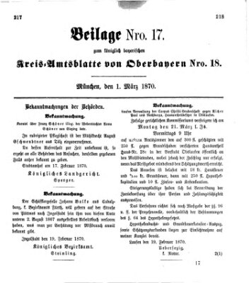 Königlich-bayerisches Kreis-Amtsblatt von Oberbayern (Münchner Intelligenzblatt) Dienstag 1. März 1870