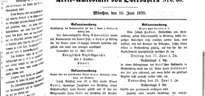 Königlich-bayerisches Kreis-Amtsblatt von Oberbayern (Münchner Intelligenzblatt) Freitag 10. Juni 1870