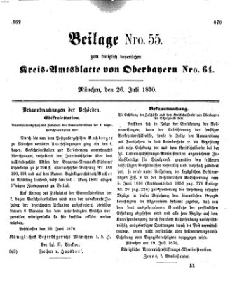 Königlich-bayerisches Kreis-Amtsblatt von Oberbayern (Münchner Intelligenzblatt) Dienstag 26. Juli 1870