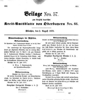 Königlich-bayerisches Kreis-Amtsblatt von Oberbayern (Münchner Intelligenzblatt) Dienstag 2. August 1870