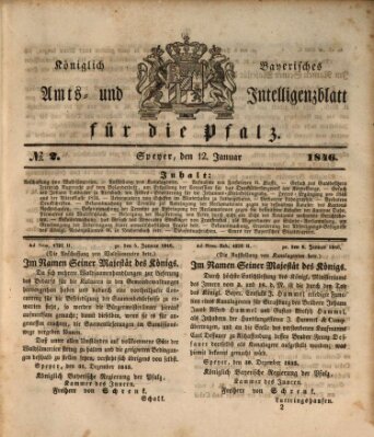 Königlich bayerisches Amts- und Intelligenzblatt für die Pfalz Montag 12. Januar 1846