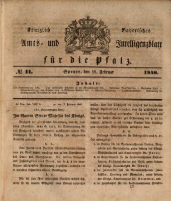 Königlich bayerisches Amts- und Intelligenzblatt für die Pfalz Mittwoch 18. Februar 1846