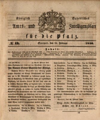 Königlich bayerisches Amts- und Intelligenzblatt für die Pfalz Dienstag 24. Februar 1846