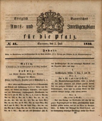 Königlich bayerisches Amts- und Intelligenzblatt für die Pfalz Donnerstag 2. Juli 1846