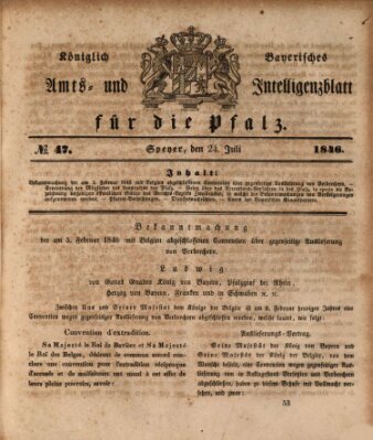 Königlich bayerisches Amts- und Intelligenzblatt für die Pfalz Freitag 24. Juli 1846