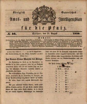 Königlich bayerisches Amts- und Intelligenzblatt für die Pfalz Donnerstag 20. August 1846