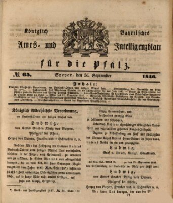 Königlich bayerisches Amts- und Intelligenzblatt für die Pfalz Samstag 26. September 1846