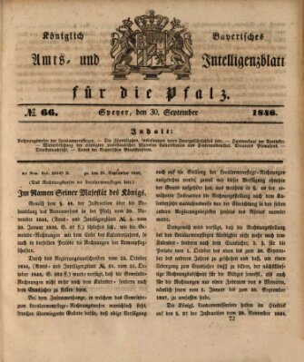 Königlich bayerisches Amts- und Intelligenzblatt für die Pfalz Mittwoch 30. September 1846