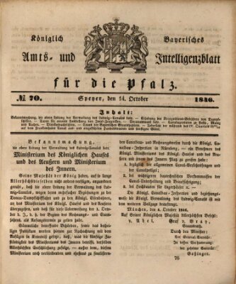 Königlich bayerisches Amts- und Intelligenzblatt für die Pfalz Mittwoch 14. Oktober 1846