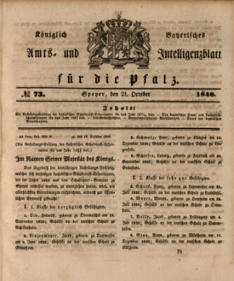 Königlich bayerisches Amts- und Intelligenzblatt für die Pfalz Mittwoch 21. Oktober 1846