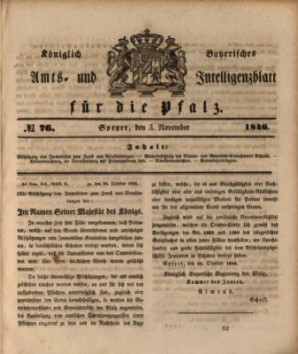 Königlich bayerisches Amts- und Intelligenzblatt für die Pfalz Dienstag 3. November 1846