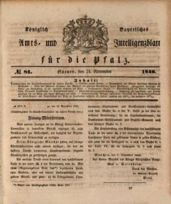 Königlich bayerisches Amts- und Intelligenzblatt für die Pfalz Dienstag 24. November 1846