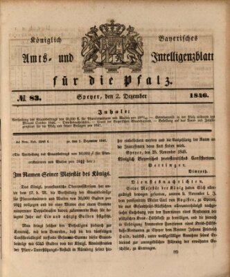 Königlich bayerisches Amts- und Intelligenzblatt für die Pfalz Mittwoch 2. Dezember 1846