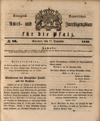 Königlich bayerisches Amts- und Intelligenzblatt für die Pfalz Donnerstag 17. Dezember 1846