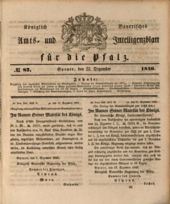 Königlich bayerisches Amts- und Intelligenzblatt für die Pfalz Dienstag 22. Dezember 1846