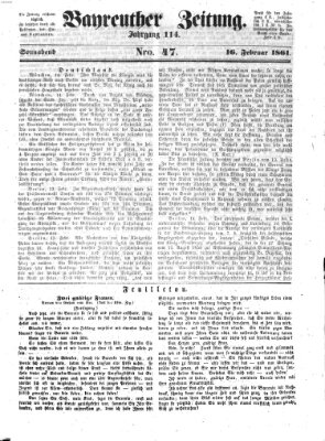 Bayreuther Zeitung Samstag 16. Februar 1861