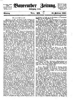 Bayreuther Zeitung Montag 18. Februar 1861