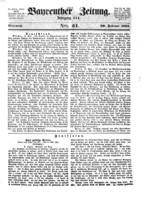 Bayreuther Zeitung Mittwoch 20. Februar 1861