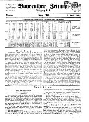 Bayreuther Zeitung Montag 1. April 1861