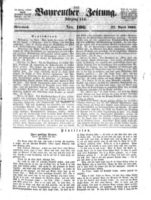 Bayreuther Zeitung Mittwoch 17. April 1861