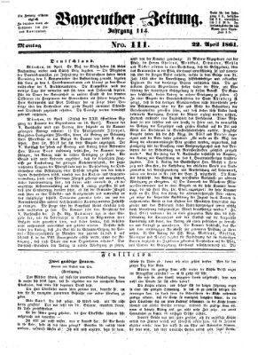 Bayreuther Zeitung Montag 22. April 1861