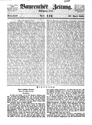 Bayreuther Zeitung Samstag 27. April 1861