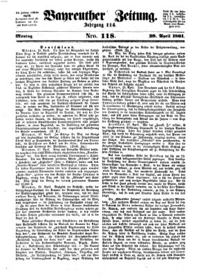 Bayreuther Zeitung Montag 29. April 1861