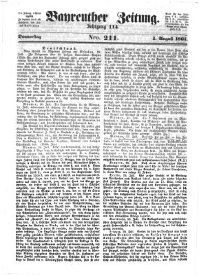 Bayreuther Zeitung Donnerstag 1. August 1861