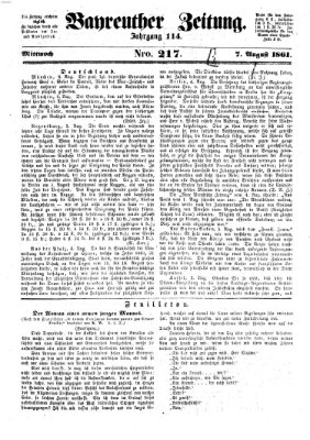 Bayreuther Zeitung Mittwoch 7. August 1861