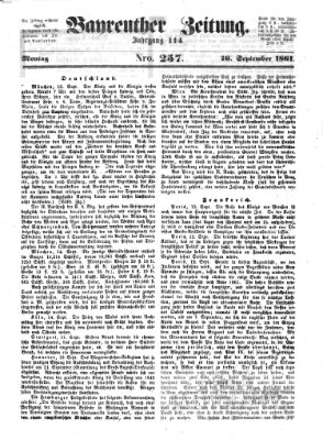 Bayreuther Zeitung Montag 16. September 1861