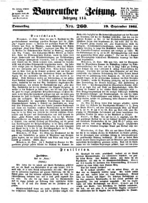 Bayreuther Zeitung Donnerstag 19. September 1861