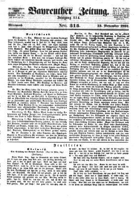 Bayreuther Zeitung Mittwoch 13. November 1861