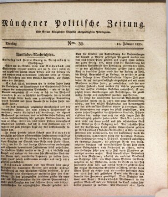 Münchener politische Zeitung (Süddeutsche Presse) Dienstag 10. Februar 1829