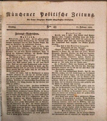 Münchener politische Zeitung (Süddeutsche Presse) Dienstag 17. Februar 1829