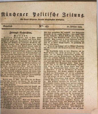 Münchener politische Zeitung (Süddeutsche Presse) Samstag 21. Februar 1829