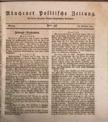 Münchener politische Zeitung (Süddeutsche Presse) Montag 23. Februar 1829