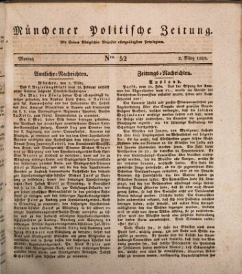 Münchener politische Zeitung (Süddeutsche Presse) Montag 2. März 1829