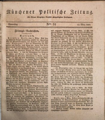 Münchener politische Zeitung (Süddeutsche Presse) Donnerstag 12. März 1829