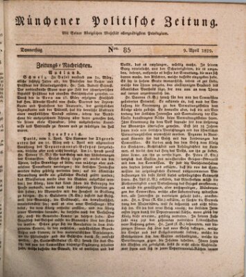 Münchener politische Zeitung (Süddeutsche Presse) Donnerstag 9. April 1829