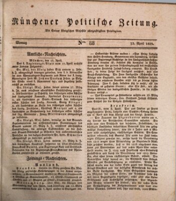 Münchener politische Zeitung (Süddeutsche Presse) Montag 13. April 1829