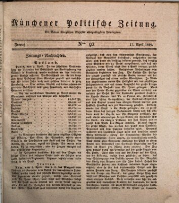 Münchener politische Zeitung (Süddeutsche Presse) Freitag 17. April 1829