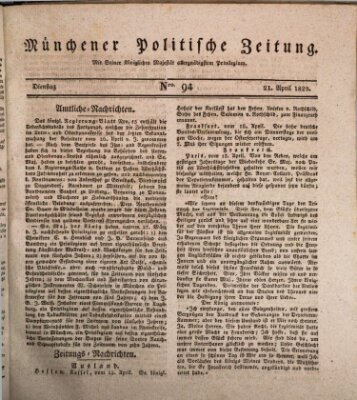 Münchener politische Zeitung (Süddeutsche Presse) Dienstag 21. April 1829