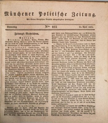 Münchener politische Zeitung (Süddeutsche Presse) Donnerstag 30. April 1829