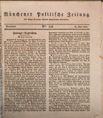 Münchener politische Zeitung (Süddeutsche Presse) Samstag 20. Juni 1829