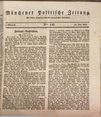 Münchener politische Zeitung (Süddeutsche Presse) Mittwoch 24. Juni 1829