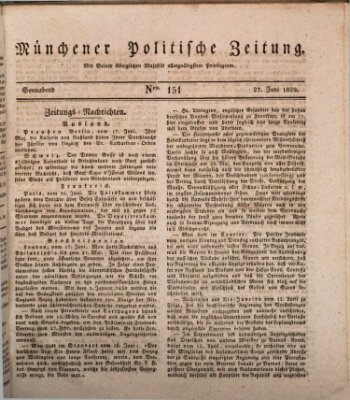 Münchener politische Zeitung (Süddeutsche Presse) Samstag 27. Juni 1829