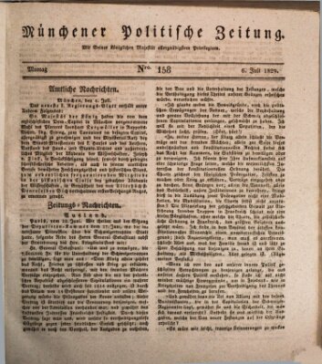 Münchener politische Zeitung (Süddeutsche Presse) Montag 6. Juli 1829