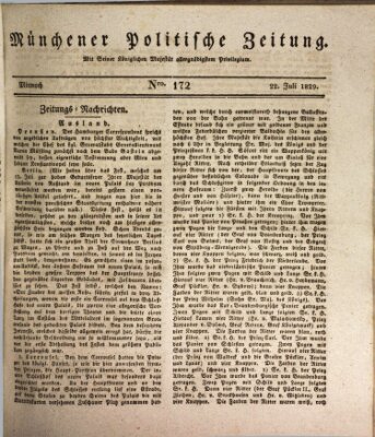 Münchener politische Zeitung (Süddeutsche Presse) Mittwoch 22. Juli 1829