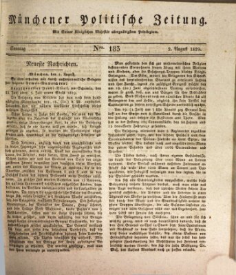 Münchener politische Zeitung (Süddeutsche Presse) Sonntag 2. August 1829