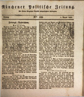 Münchener politische Zeitung (Süddeutsche Presse) Dienstag 4. August 1829